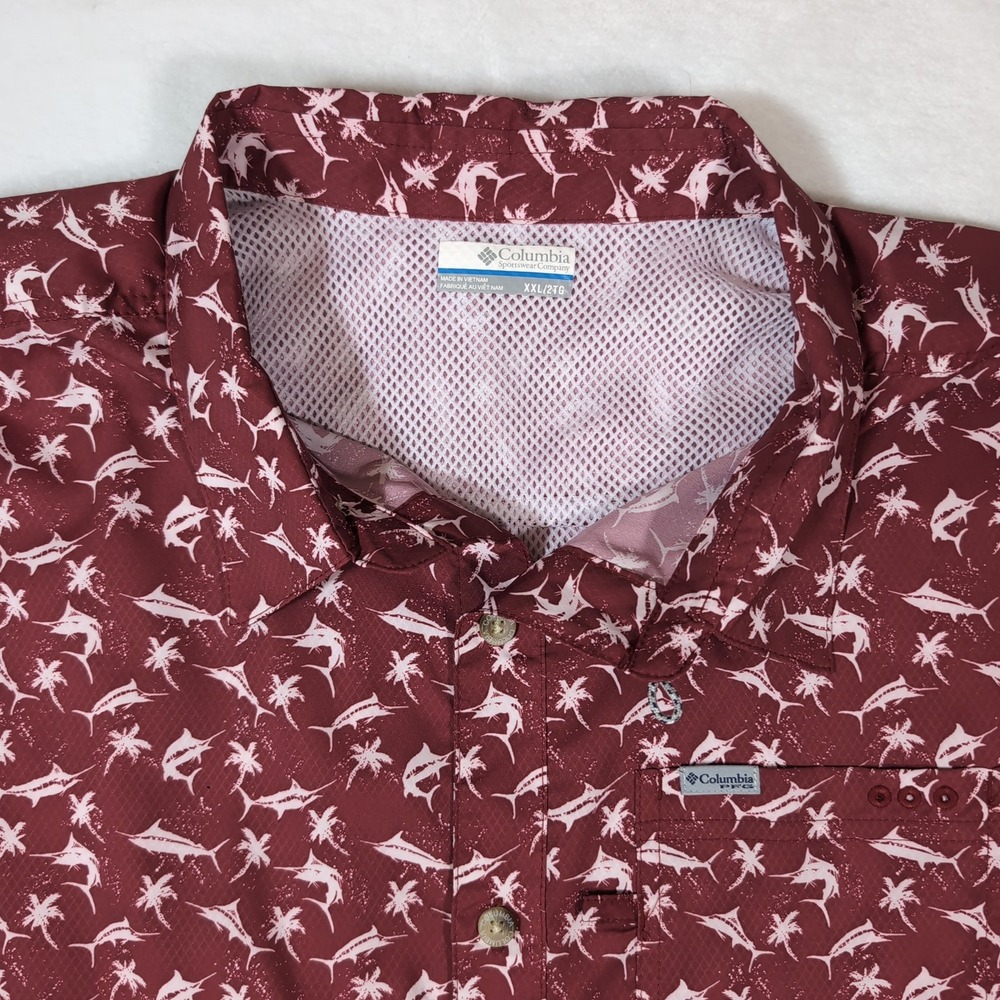 Columbia PFG Men XXL Short Sleeve Marlin Palm Tree Fishing Shirt Outdoors FM1039 - Picture 3 of 9
